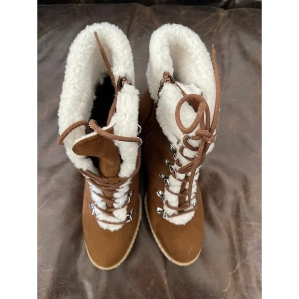 SM New York Women Monica Boots, Wool detail,Laceup, Cognac Camel Color, Size 8.5